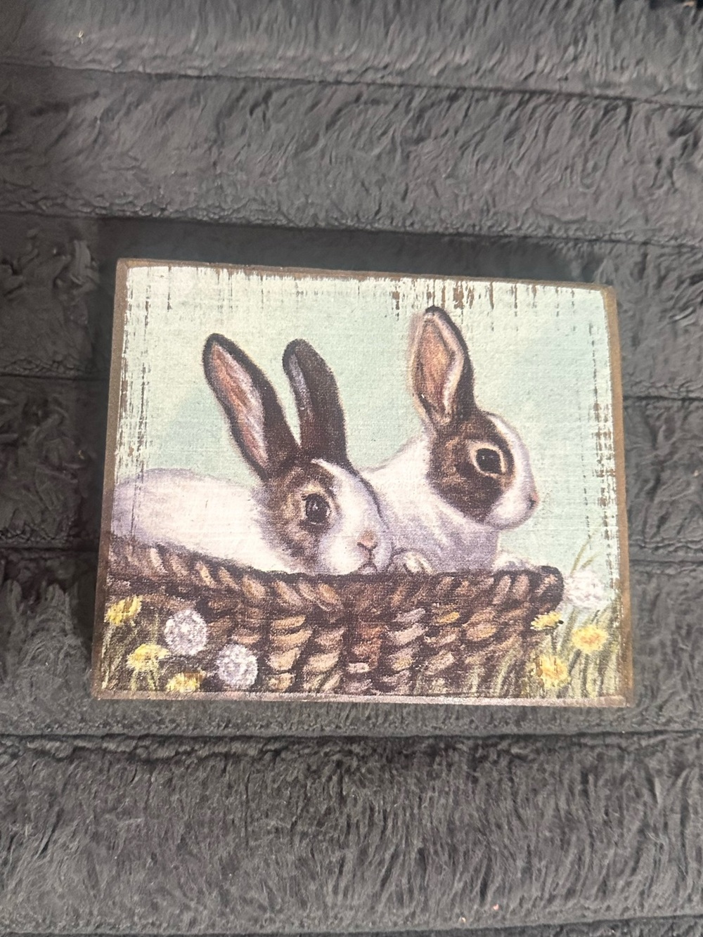 New Primitives by Kathy Wood Square Plaque in Bunnies